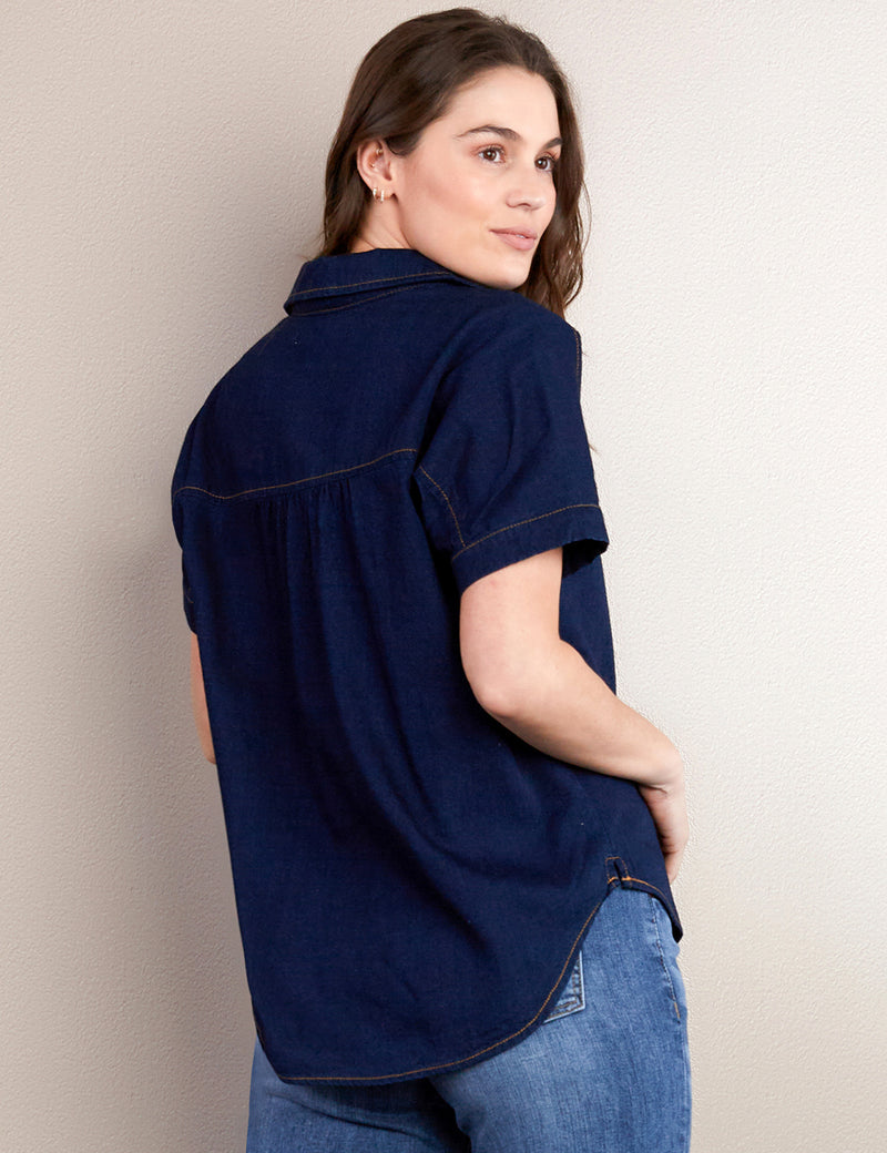 Women's Fashion Brand Denim Pop-Over Top