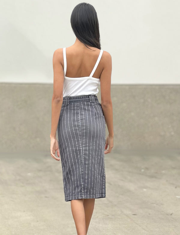 Women's Fashion Brand Striped Grey Pencil Skirt