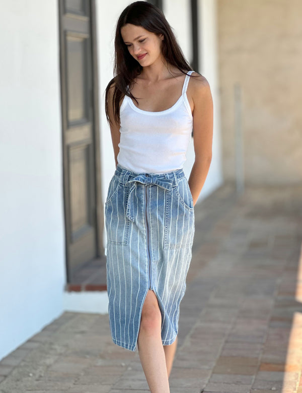 Women's Fashion Brand Striped Denim Pencil Skirt