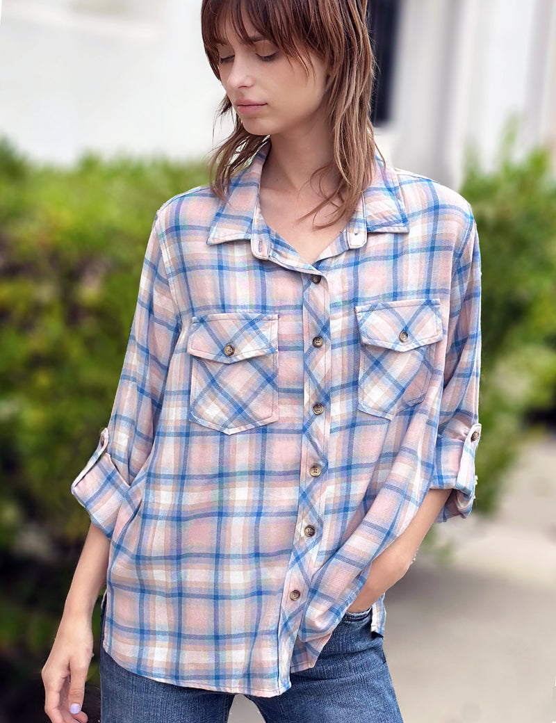 Women's Fashion Brand Dusty Plaid Button Down Shirt