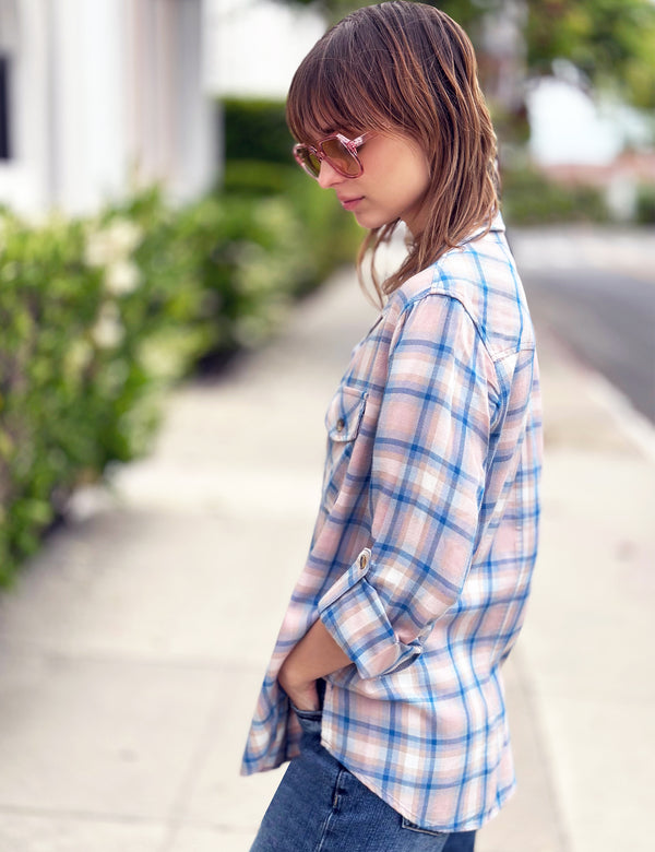 Women's Fashion Brand Dusty Plaid Button Down Shirt