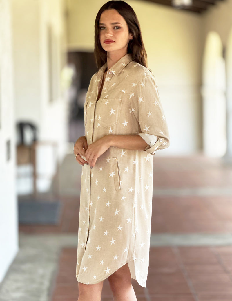 Women's Fashion Brand Star Print Shirtdress