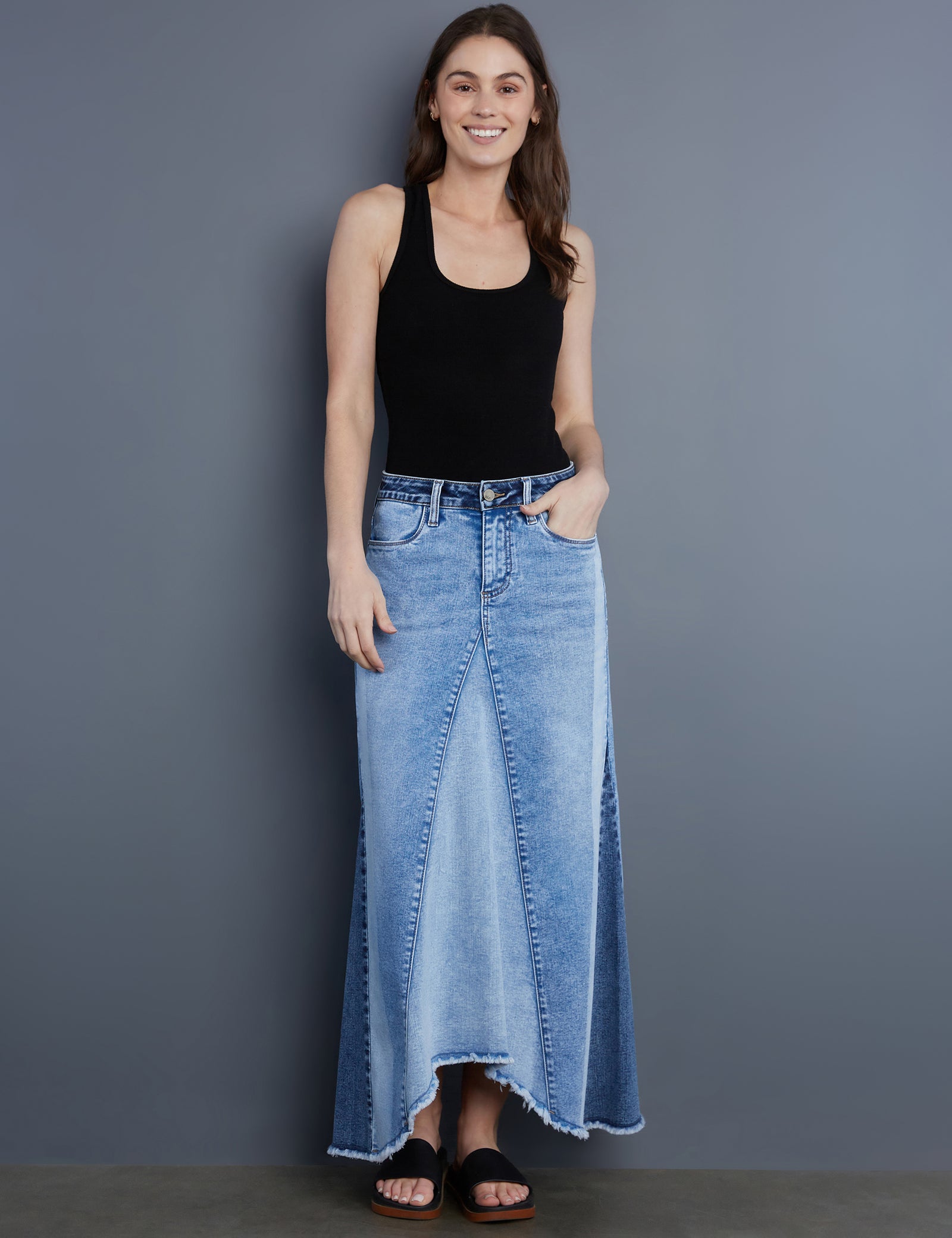 Women's Selma Patchwork Denim Maxi Skirt – Billy T – billytshop