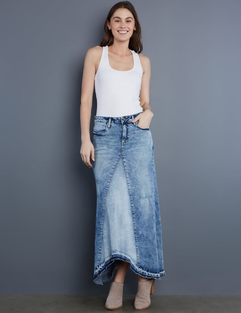 Women's Designer Light Wash Selma Denim Maxi Skirt