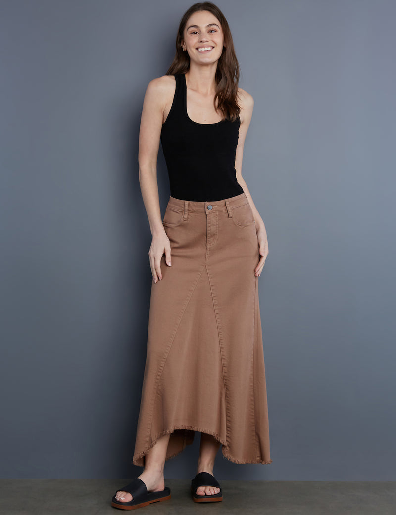 Women's Designer Sharkbite Hem Denim Maxi Skirt