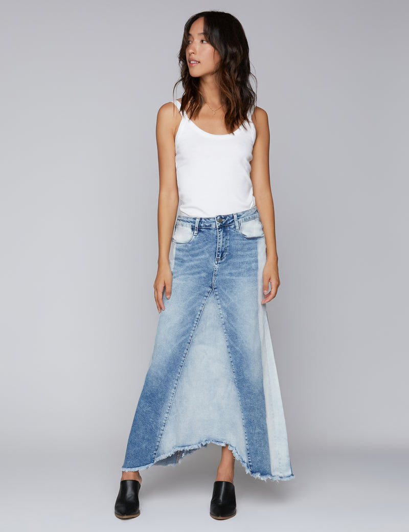 Selma Maxi Skirt Split Blue Front View