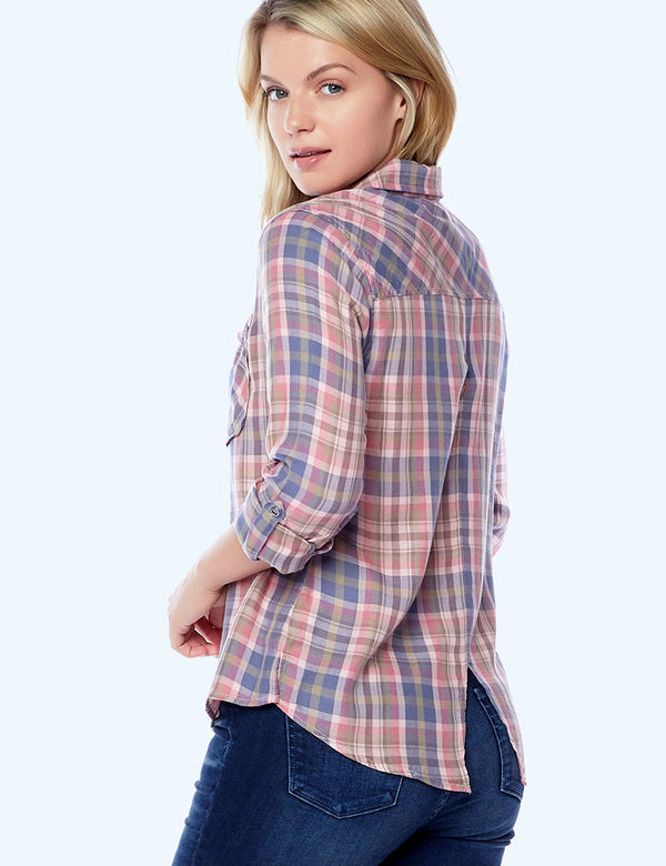 Serene Plaid Lyocell Button Up Shirt Back View