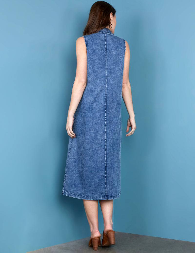 High-End Women's Fashion Brand Sleeveless Denim Shirtdress