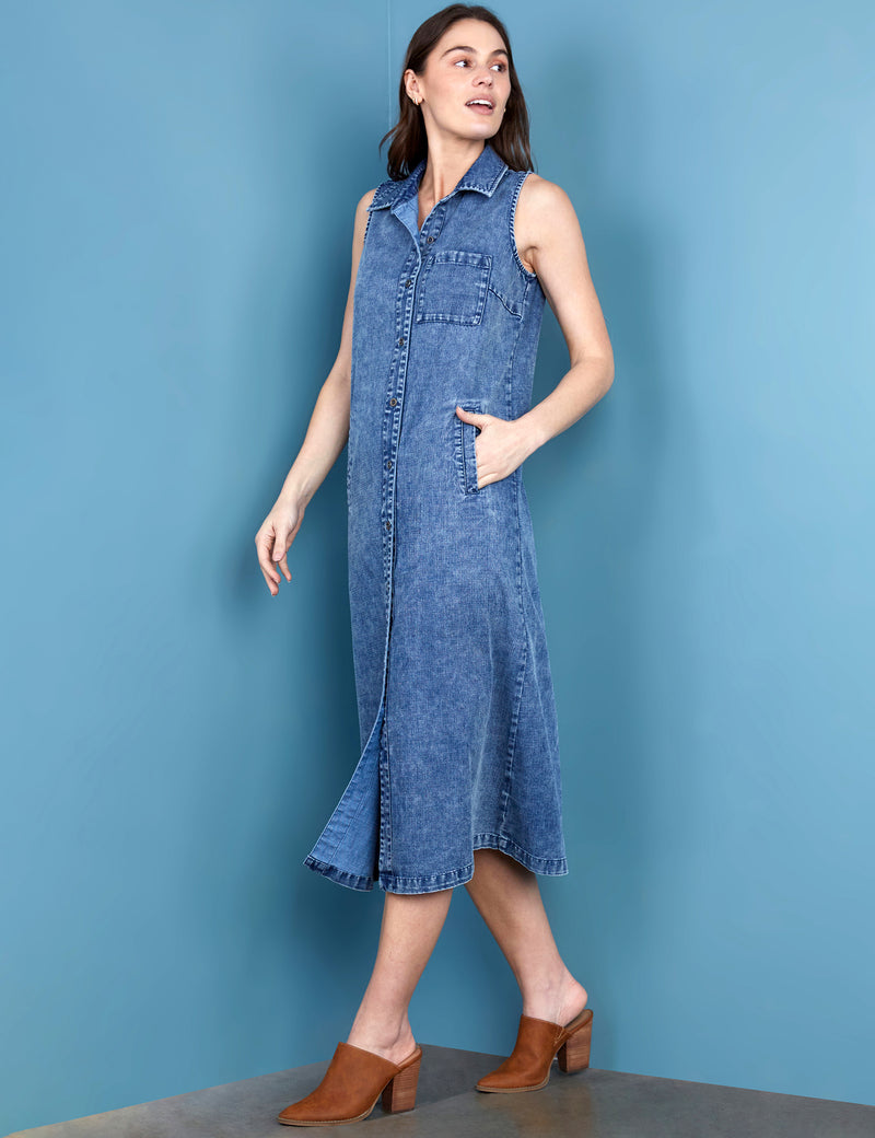 High-End Women's Fashion Brand Sleeveless Denim Shirtdress