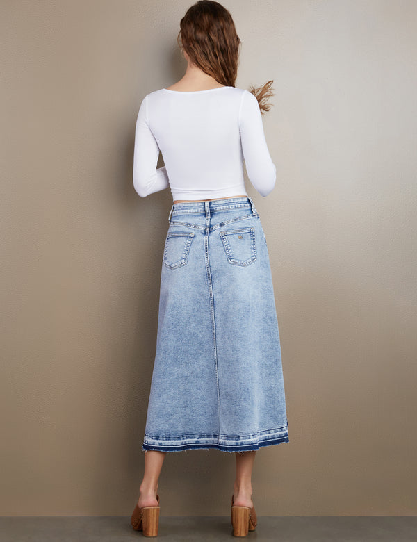 Women's Designer Light Wash Denim Midi Skirt
