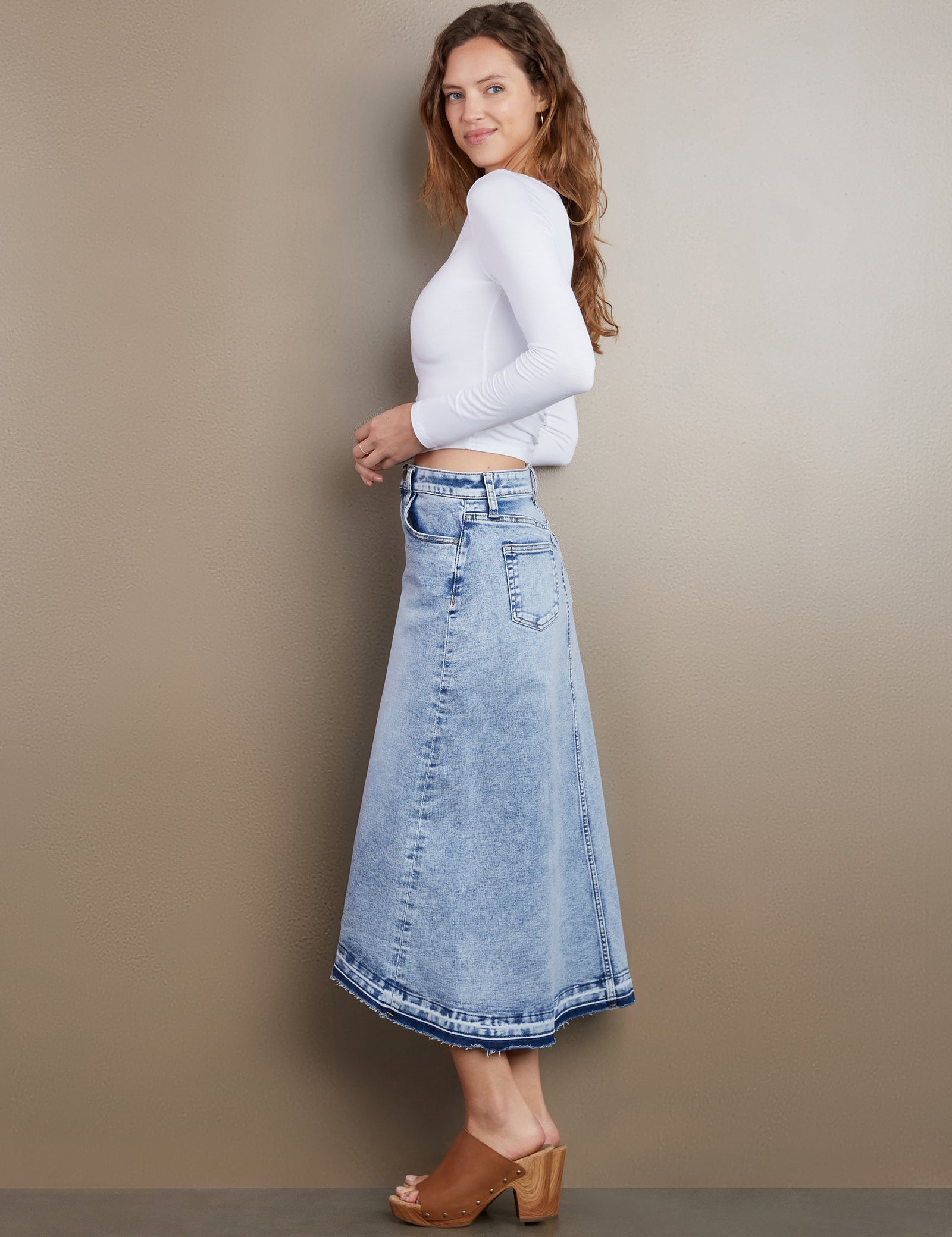 Women's Slit Front Midi Denim Skirt – Billy T – billytshop