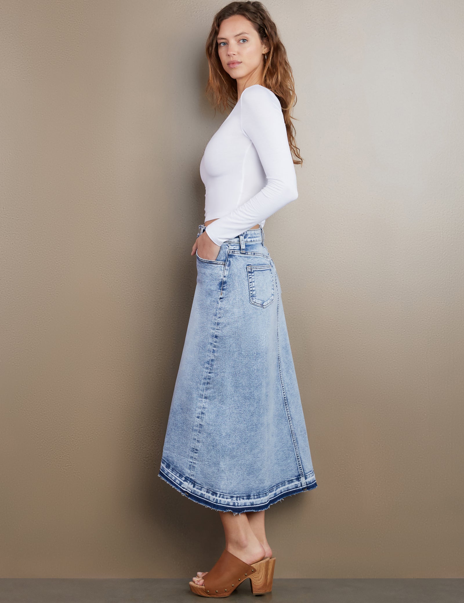 Women's Slit Front Midi Denim Skirt – Billy T – billytshop