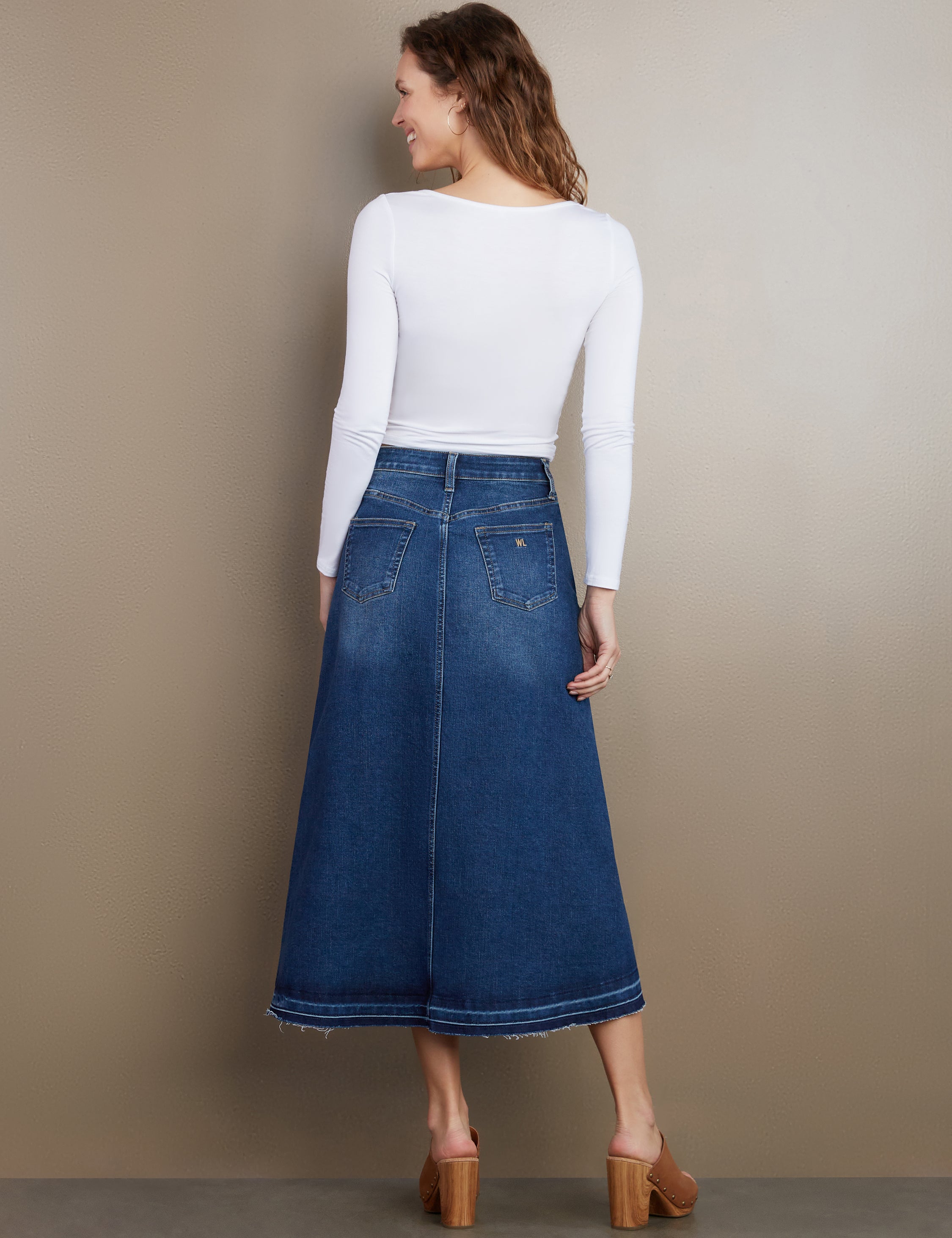 Floral Print Side Slit Denim Skirt main image 0