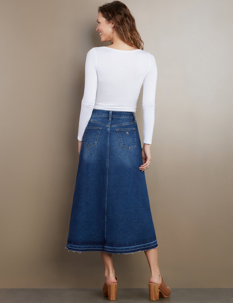 Women's Designer Slit Front Midi Denim Skirt
