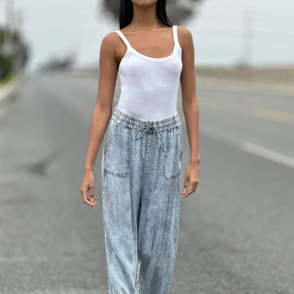 【BOK PLACE】Hidden Banding L Wide Summer Span Cool Denim Pt Soft-Denim-Pants-Blue-Railroad
