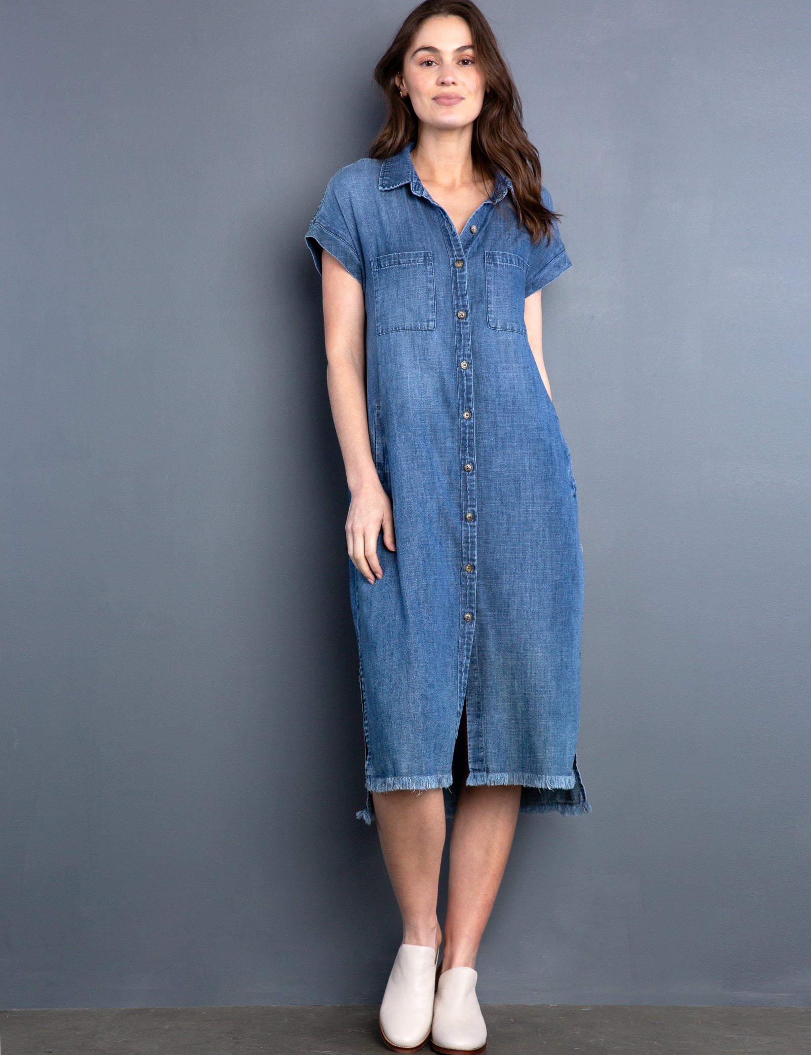 Women’s Soft Button-Front Denim Dress – Billy T Denim / M