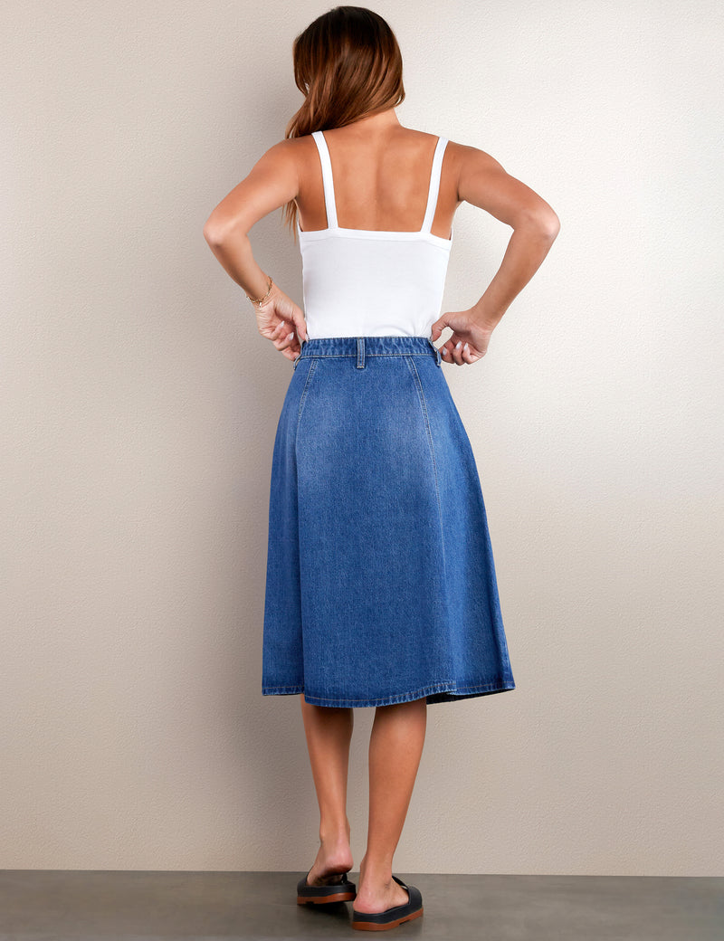 Women's Fashion Brand Medium Wash A-Line Denim Skirt