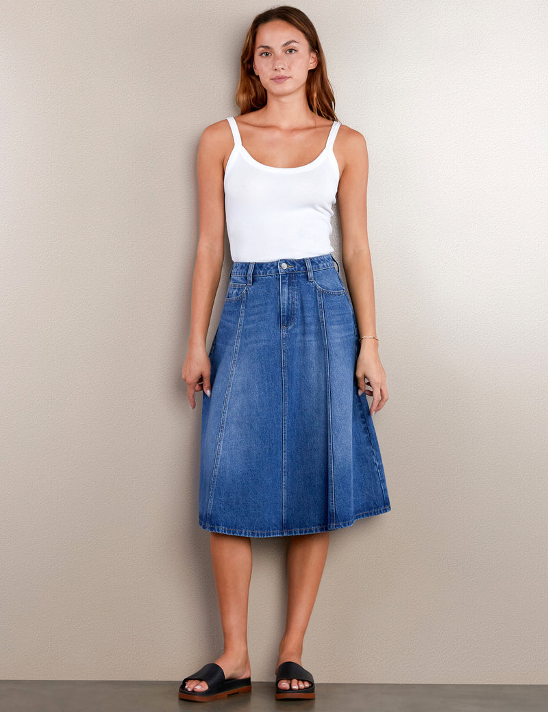 Women's Fashion Brand Medium Wash A-Line Denim Skirt