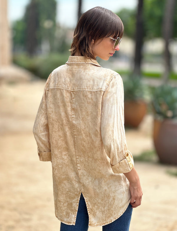 Split Back Button Up Shirt Golden Back View