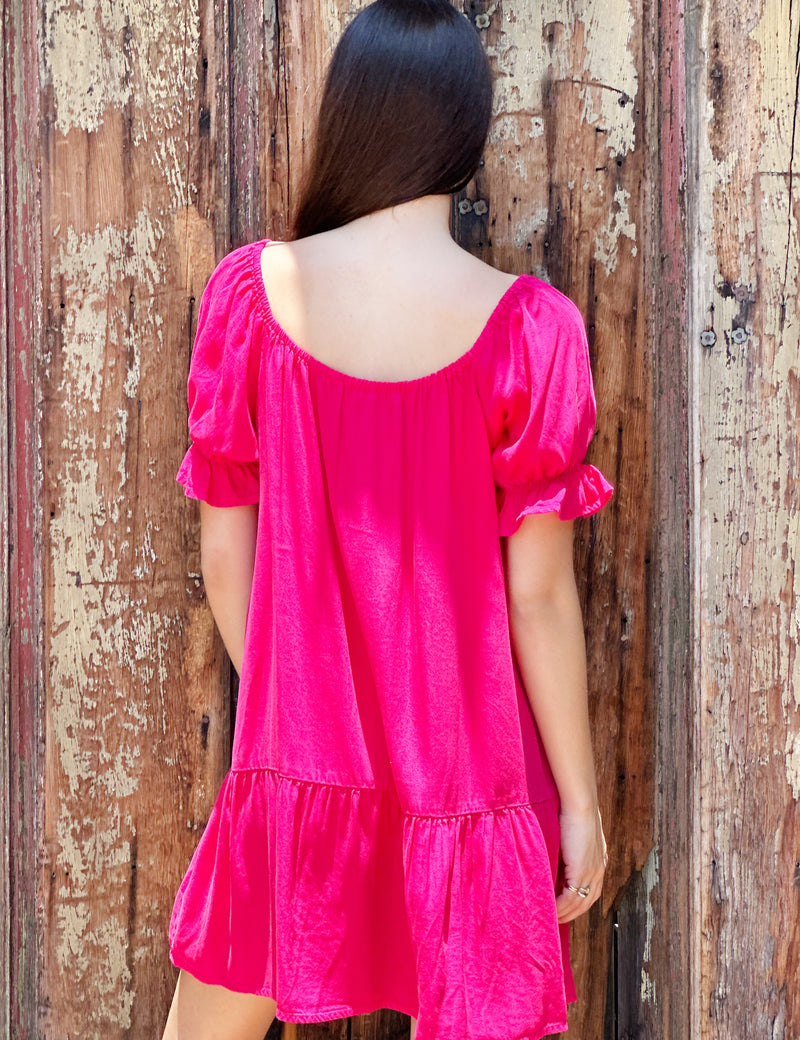 Women's Hot Pink Babydoll Super Power Mini Dress Back View