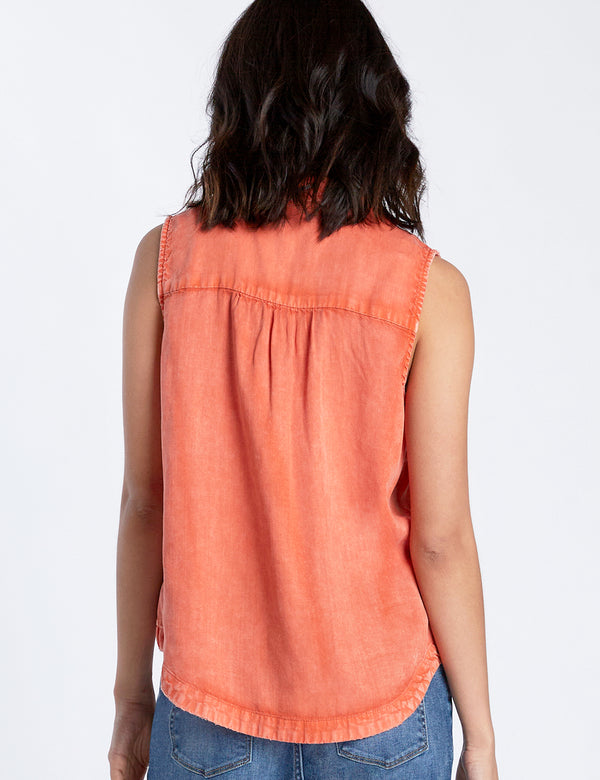 Sweet Sleeveless Button Front Shirt in Poppy Back View
