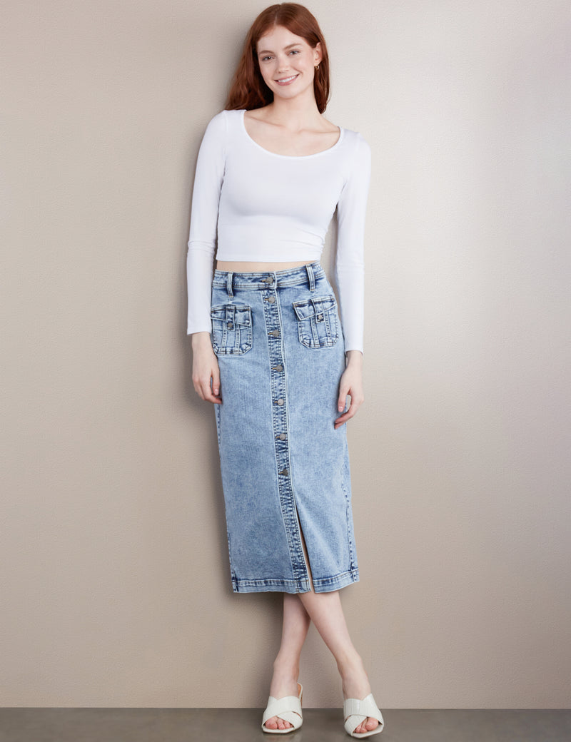 High-End Women's Fashion Brand Button Front Midi Skirt