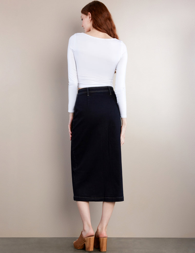 High-End Women's Fashion Brand Button Front Midi Skirt