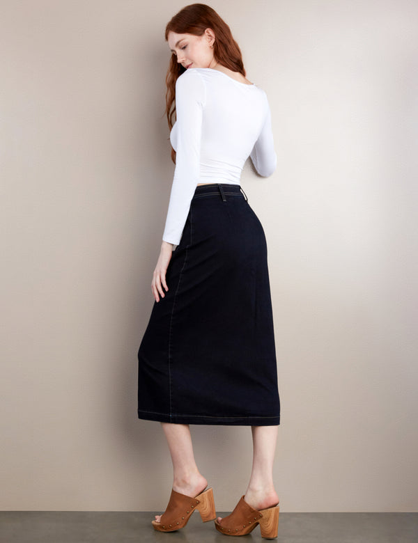 High-End Women's Fashion Brand Button Front Midi Skirt