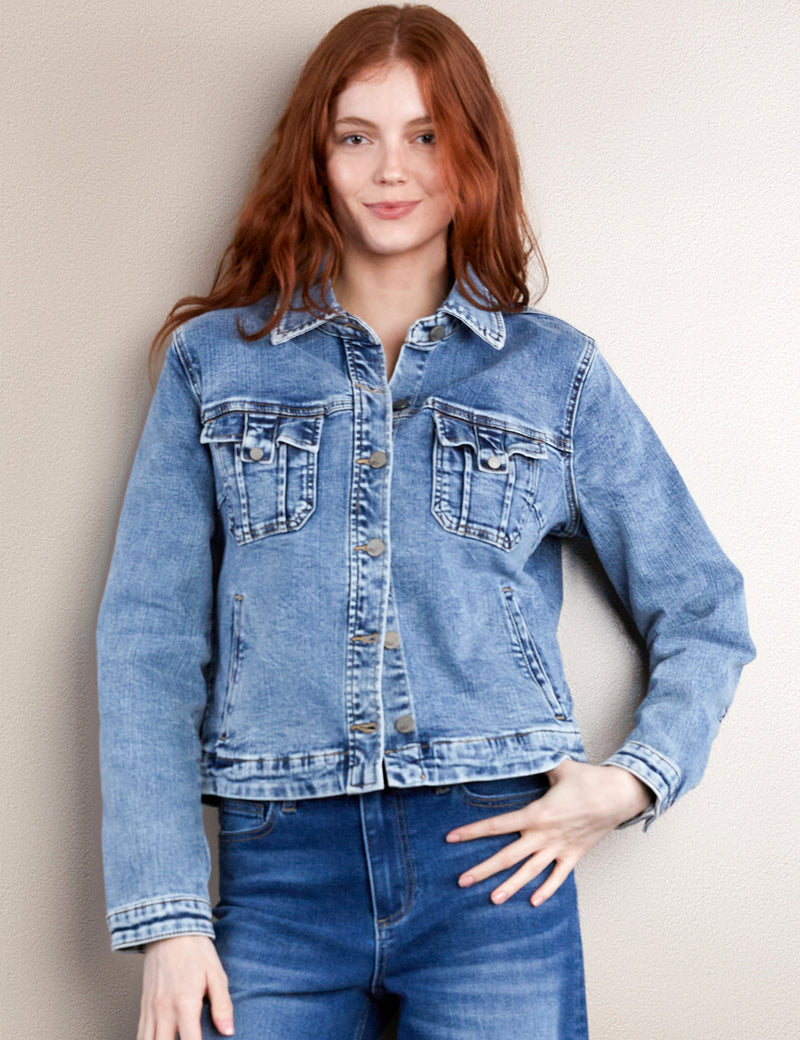 High-End Women's Fashion Brand Tab Pocket Denim Jacket 