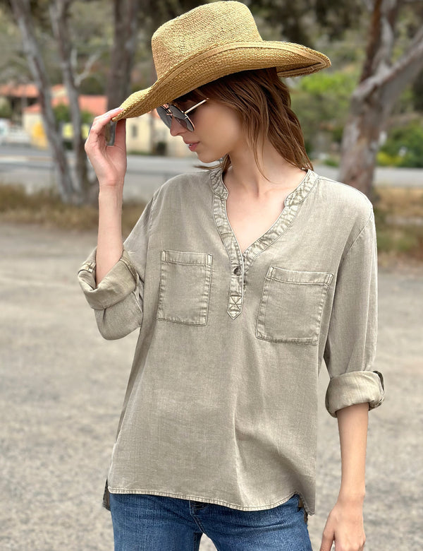 Women's Fashion Lyocell Henley in Mushroom