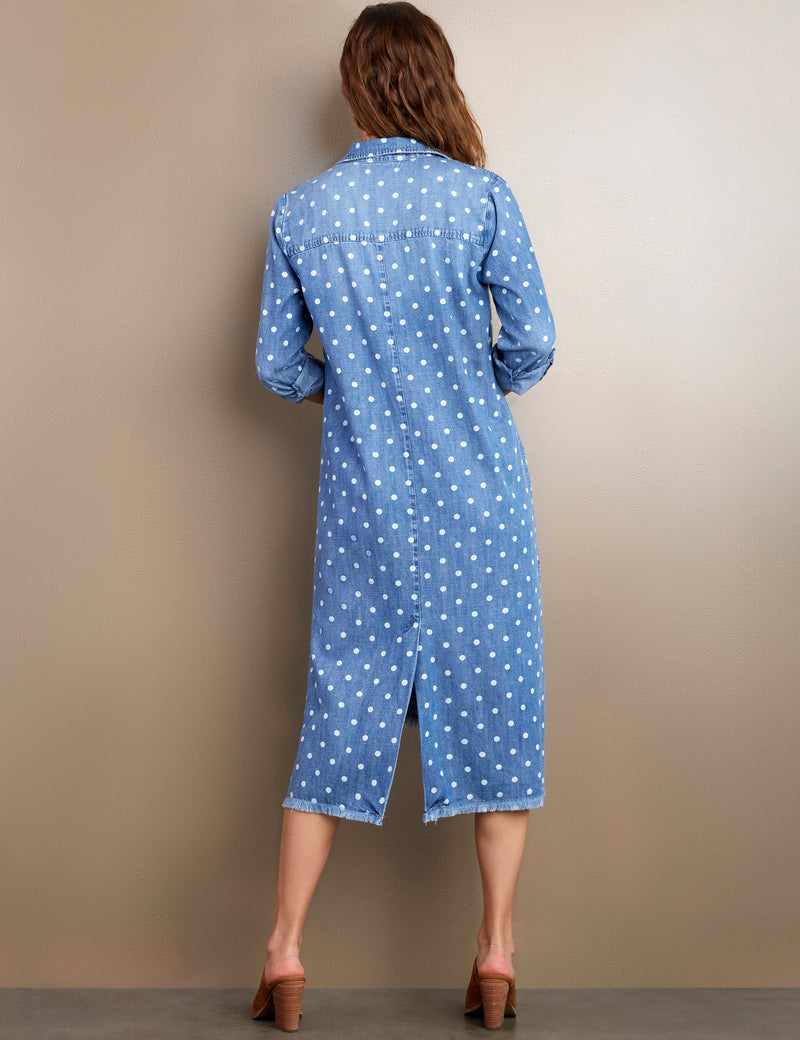 Women's Designer Polka Dot Denim Shirtdress