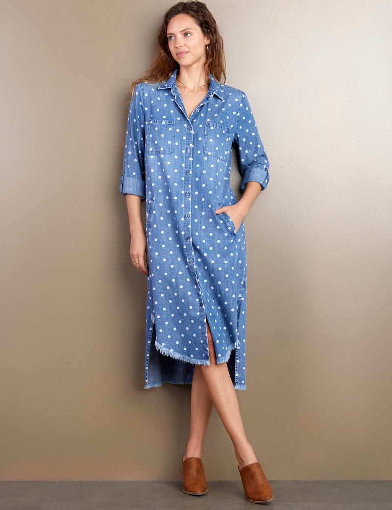 Women's Designer Polka Dot Denim Shirtdress