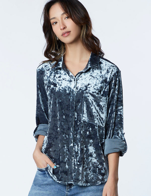 Women's High-End Fashion Brand Shark Velvet Button Down Shirt