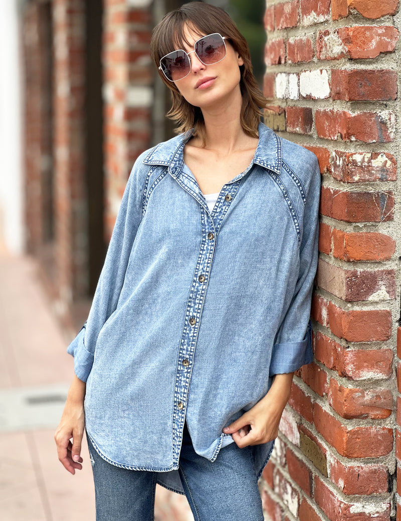 The Good Button Up Denim Shirt Front View