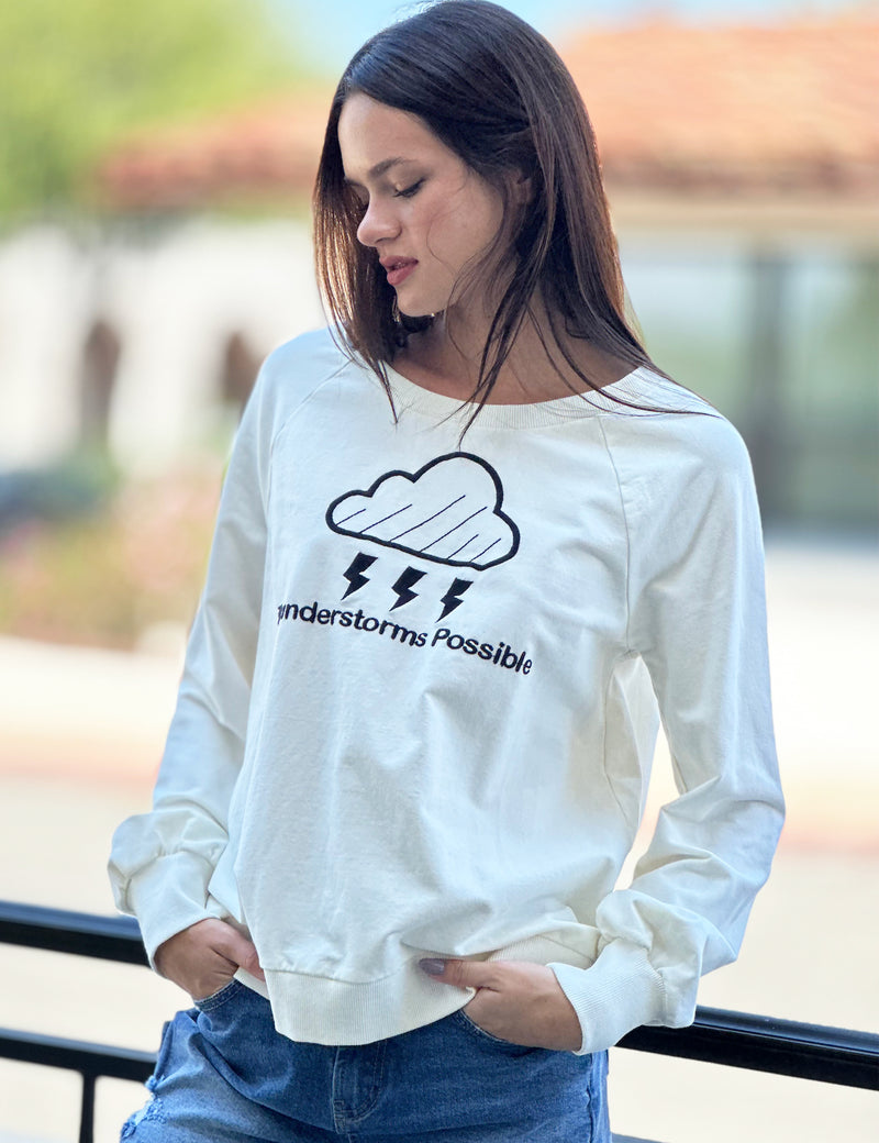 Thunderstorms Possible Sweatshirt White Front View