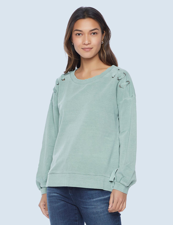 High-End Women's Fashion Brand Grommet and Tie Sweatshirt