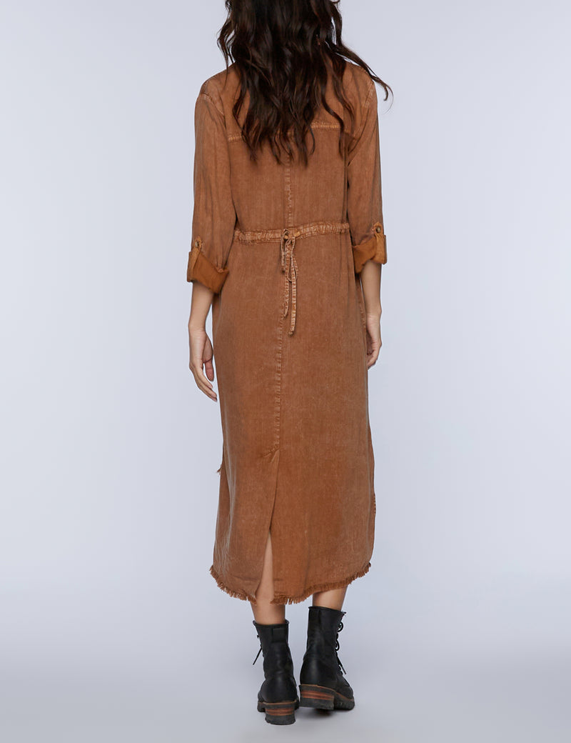Tie Back Shirtdress Sand Back View