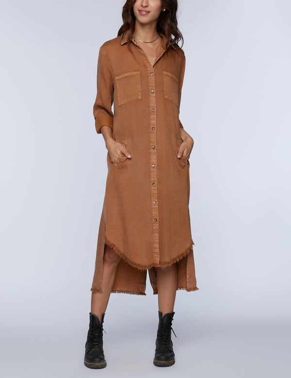 Tie Back Shirtdress Sand Front View