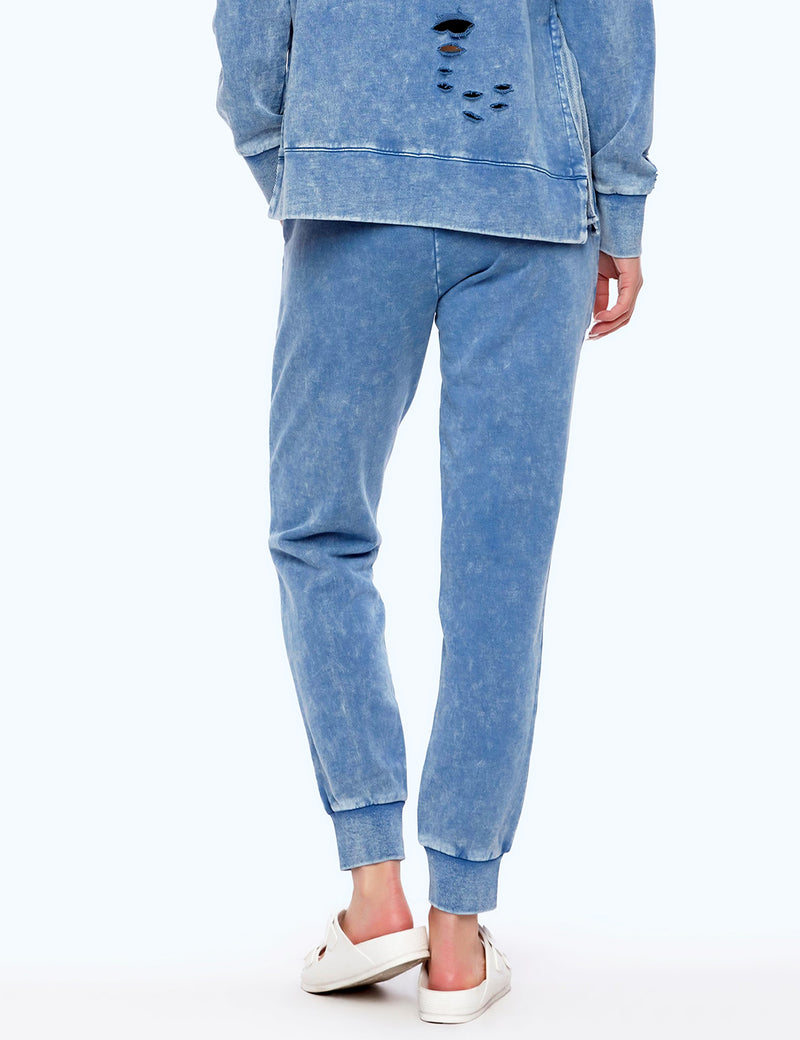 Women's Fashion Denim Blue Tie Jogger
