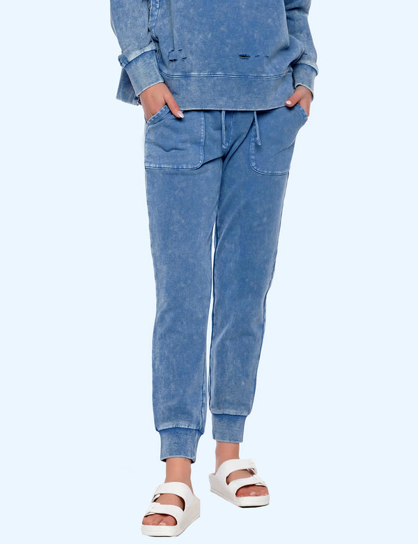 Women's Fashion Denim Blue Tie Jogger