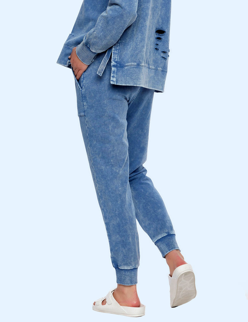 Women's Fashion Denim Blue Tie Jogger