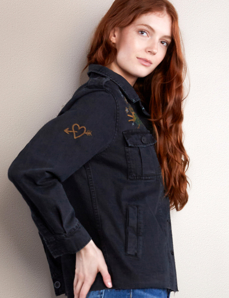 Women's Fashion Brand Tree Embroidered Almost Black Jacket