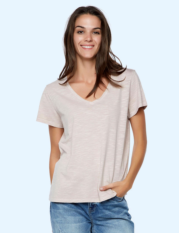 Women's Designer Cotton Slub V-Neck Tee