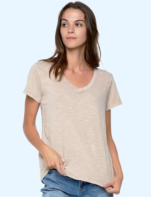 Women's Designer Cotton Slub V-Neck Tee