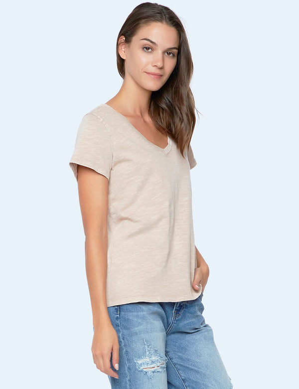 Women's Designer Cotton Slub V-Neck Tee