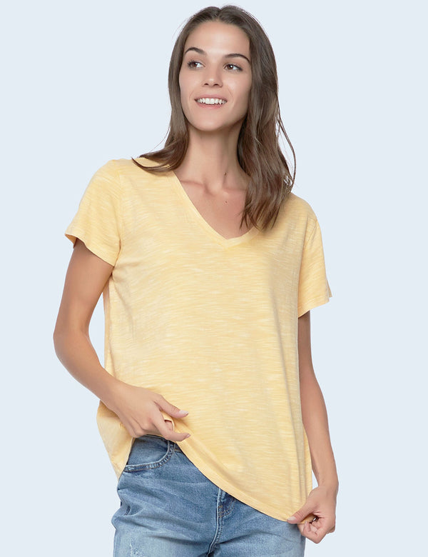 Women's Designer Cotton Slub V-Neck Tee