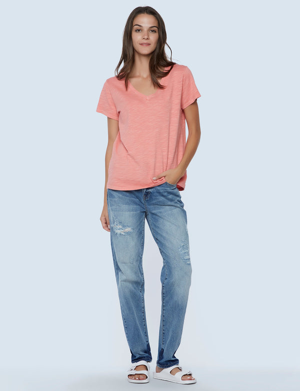 Tried and True V-Neck Tee in Coral Front View