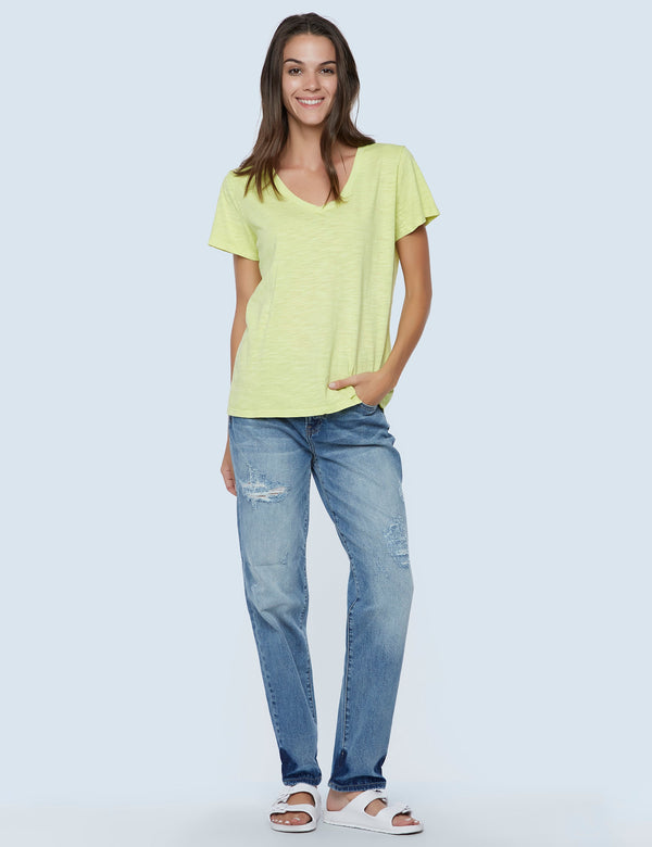 Cotton Slub Tried and True V-Neck Tee in Zest Front View