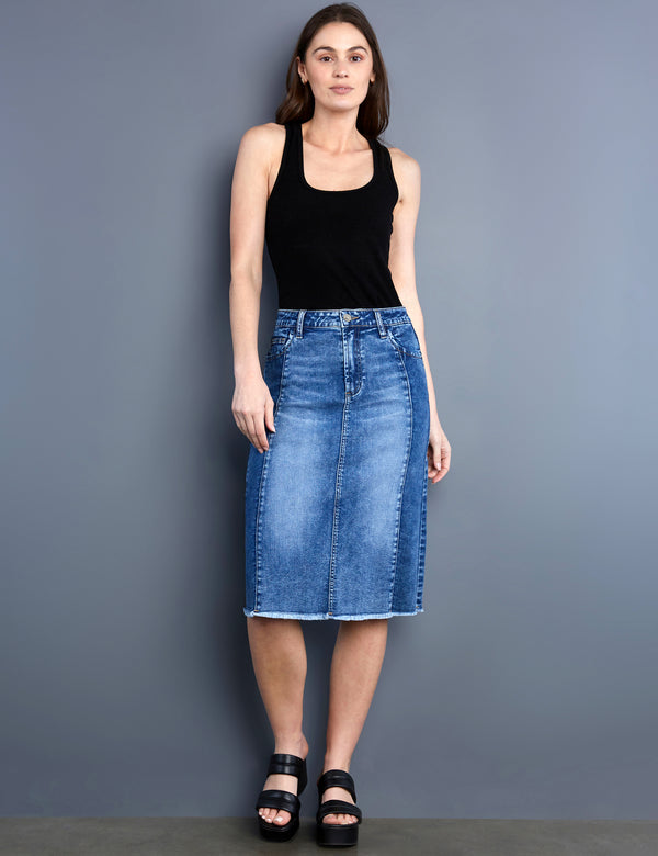 Women's Designer Mixed Denim Washes Jean Skirt