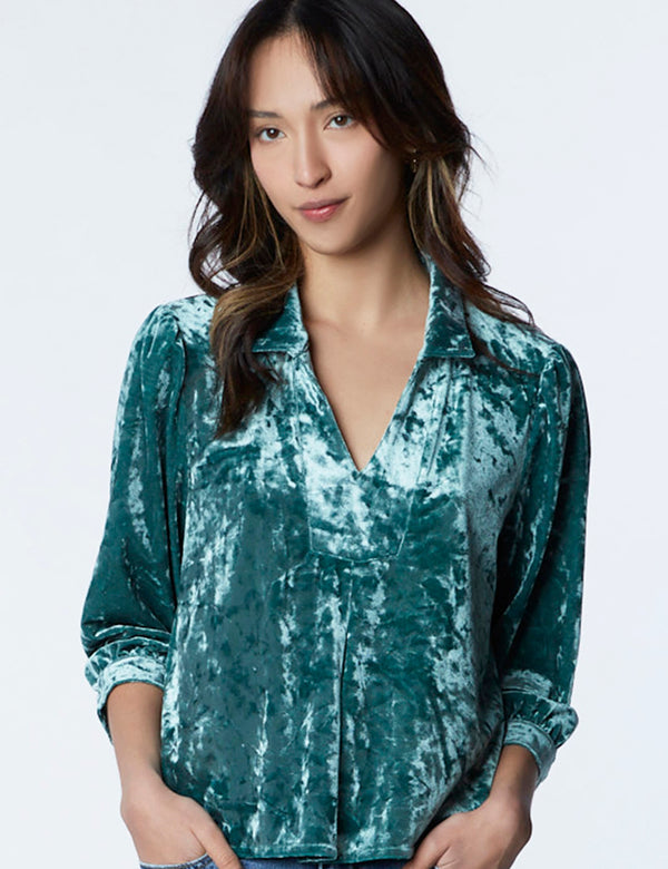 Women's Fashion Brand Emerald Velvet V-Neck Shirt